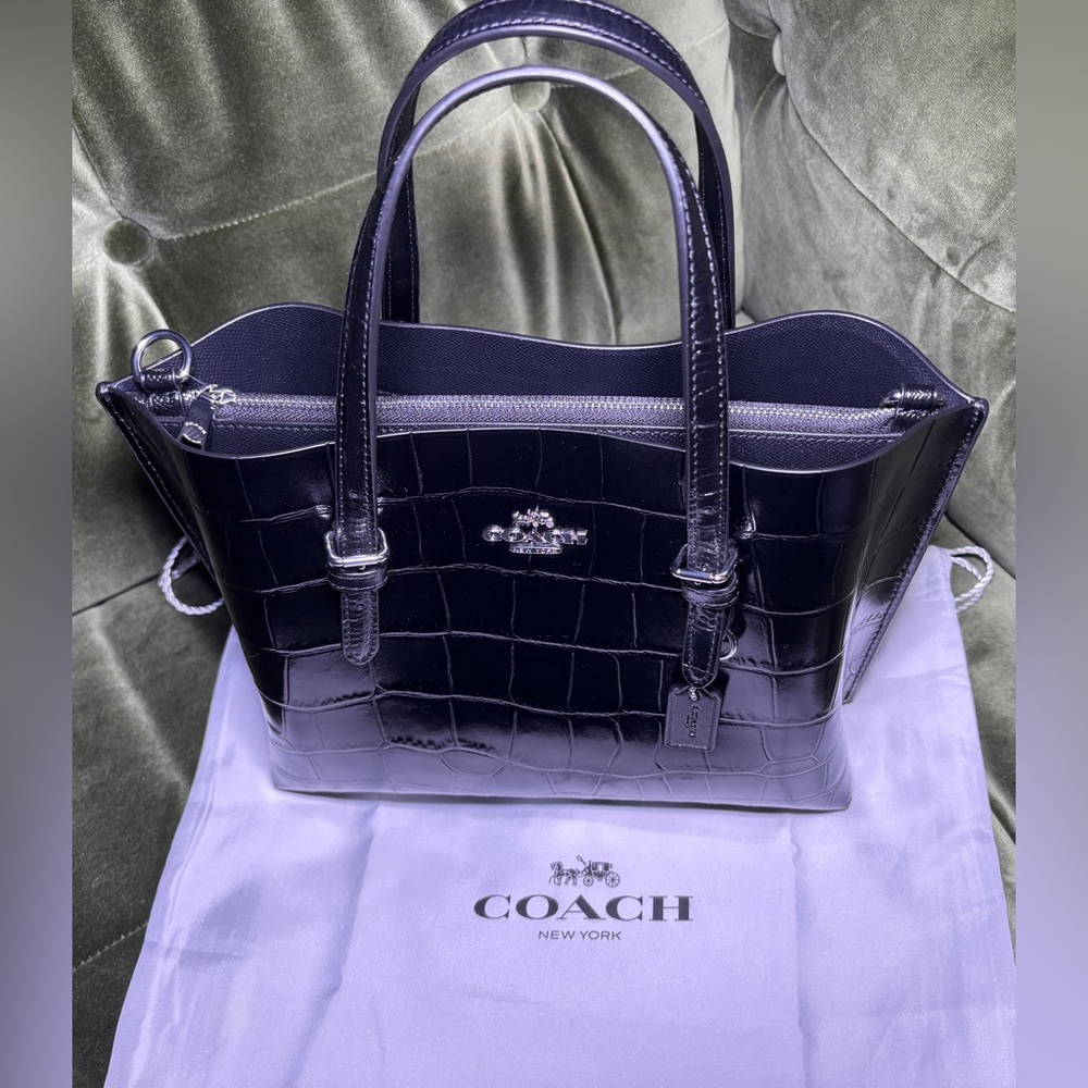 Coach Mollie tote in Croc-Embossed Leather — Black